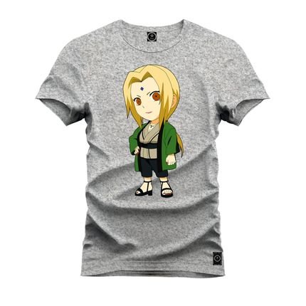 Camiseta Plus Size Agodão T-Shirt Unissex Premium Macia Estampada Menininha Naruto - Cinza - Marca Nexstar
