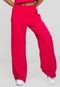Calça Moletinho Pantalona Wide Leg Cintura Alta Moda Feminina Pink - Marca Vicbela