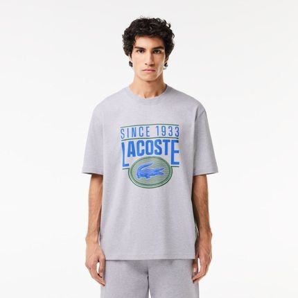 T-shirt folgada com estampa de jersey de algodão Cinza - Marca Lacoste