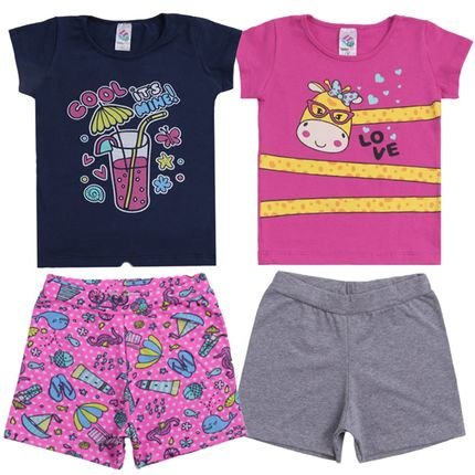 2 Conjuntos de Menina Verão Infantil de Crianças Feminina Camisetas Manga Curta e Bermudas - Marca CFAstore