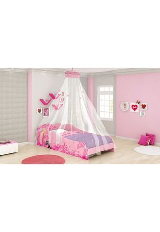 Cama Infantil com Dossel Teto Barbie Star Pura Magia Rosa - Cama