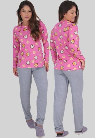 Kit com 2 Pijamas para Dormir Click Mais Bonita Manga Longa Estampada