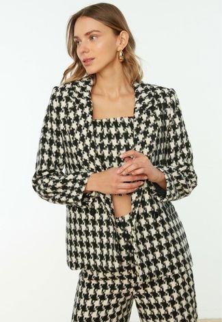 Blazer Trendyol Collection Pied de Poule Preto/Branco 