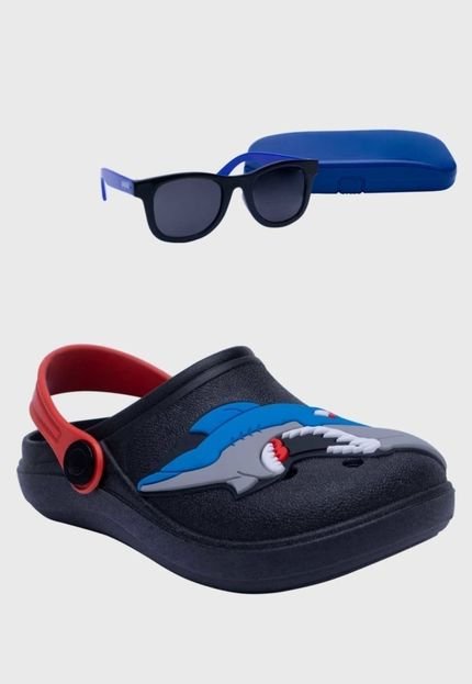 Kit Babuche Tubarão Preto e Óculos de Sol Azul com Capinha Infantil - Marca Pópidí