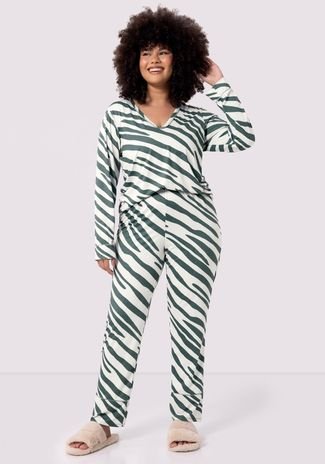 Pijama Longo Plus Size em Malha Aveludada