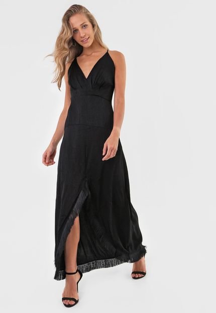 Vestido Colcci Longo Franja Preto - Marca Colcci