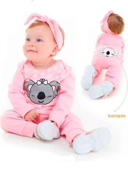 conjunto bebê Infantil roupinha body   calça enxoval e faixa de cabelo Menina  Rosa - Marca PIFTPAFT