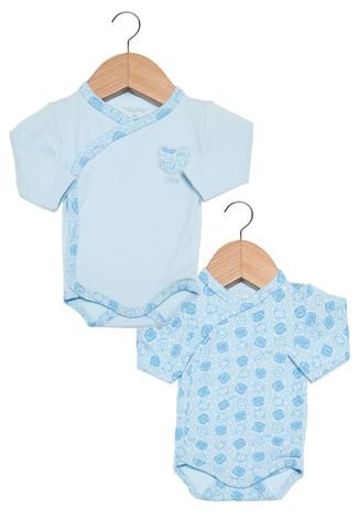 Kit Bodies Tilly Baby Bordado Urso Infantil Azul