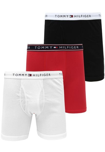 Kit 3pçs Cueca Tommy Hilfiger Boxer Logo Vermelho/Azul - Marca Tommy Hilfiger