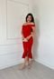 Vestido Midi Tubinho Ombro à Ombro Elegante Calueny Vermelho - Marca Cia do Vestido