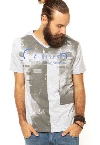 Camiseta Calvin Klein Jeans Reta Cinza