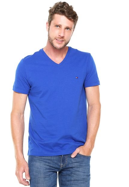 Camiseta Tommy Hilfiger Regular Fit Gola V Azul - Marca Tommy Hilfiger