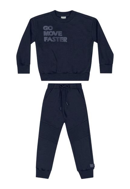 Conjunto Blusão e Calça em Moletom Infantil Menino Quimby Azul Marinho - Marca Quimby