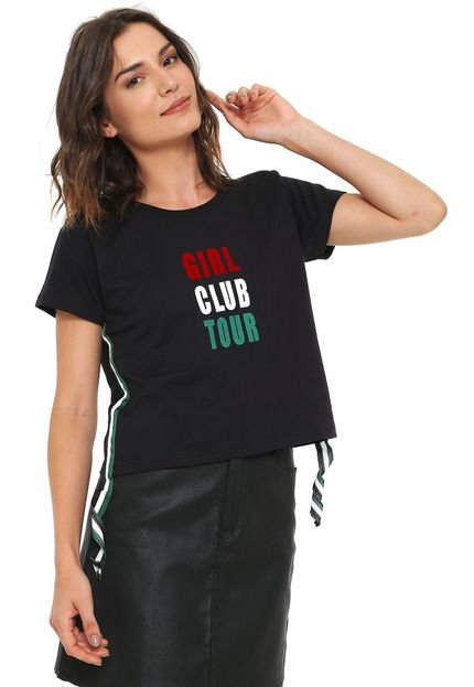 Camiseta Cropped FiveBlu Listras Laterais Preta - Marca FiveBlu