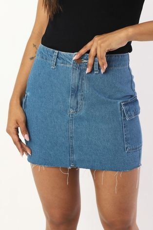 Mini Saia Jeans com Bolso Cargo 44 Gazzy