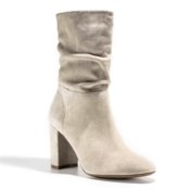 Bota Feminina Bege Suede Cano Enrugado Salto Alto Grosso Augusto Weiz Couro - Marca AUGUSTO WEIZ