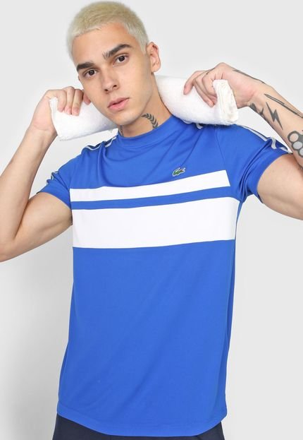 Camiseta Lacoste Listras Azul/Branca - Marca Lacoste