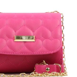 Bolsa Pequena Tiracolo Com Alça Em Corrente Bordado Em Coração De Alta Costura E Metais Reforçados Pink