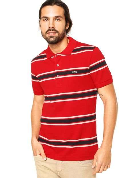 Camisa Polo Manga Curta Lacoste Listrada Vermelha - Marca Lacoste