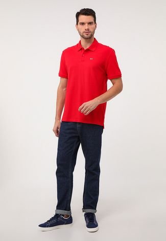Camisa Polo Tommy Jeans Reta Logo Bordado Vermelha