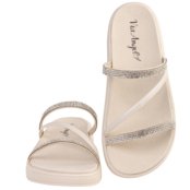 Chinelo Feminino Papete Slide Strass  Tamanco Confortável Leve Anatômico Via Angel 7503.  Off White - Marca VIA ANGEL