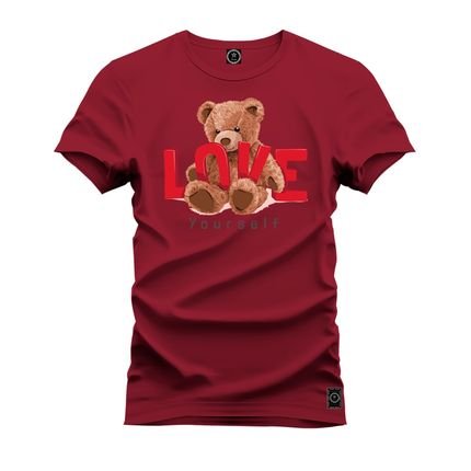 Camiseta Plus Size T-Shirt Confortável Estampada Urso Love Grau - Bordô - Marca Nexstar