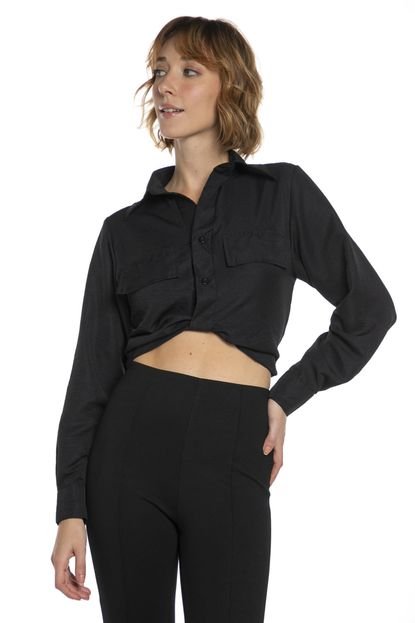 Camisa Curta Feminina Malha Detalhes Polo Wear Preto - Marca Polo Wear