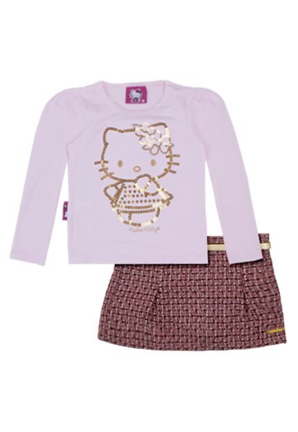 Conjunto Saia e Blusa de Lã Rosa/Vermelho - Marca Hello Kitty