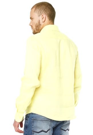 Camisa Linho Colcci Slim Bordado Amarela