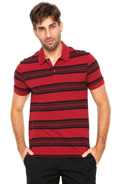 Camisa Polo Lacoste Regular Fit Listras Vermelha/Preta - Marca Lacoste