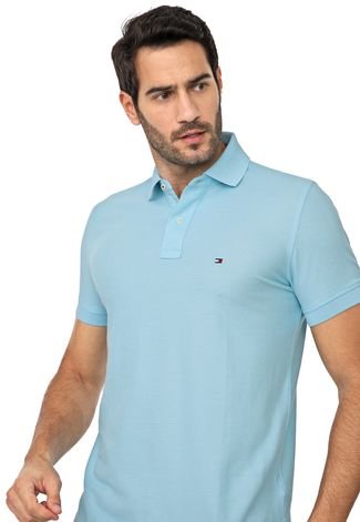 Camisa Polo Tommy Hilfiger Reta Lisa Azul - Compre Agora