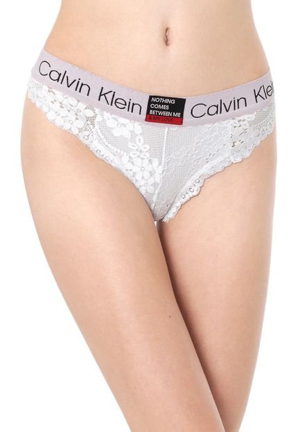 Kit 2pçs Calcinha Calvin Klein Underwear Tanga Renda Branco/Rosa - Marca Calvin Klein Underwear