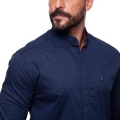 Camisa Masculina Acetinada Gola Padre Manga Longa Elastano Azul Claro G Azul Marinho - Marca TEODORO CAMISARIA