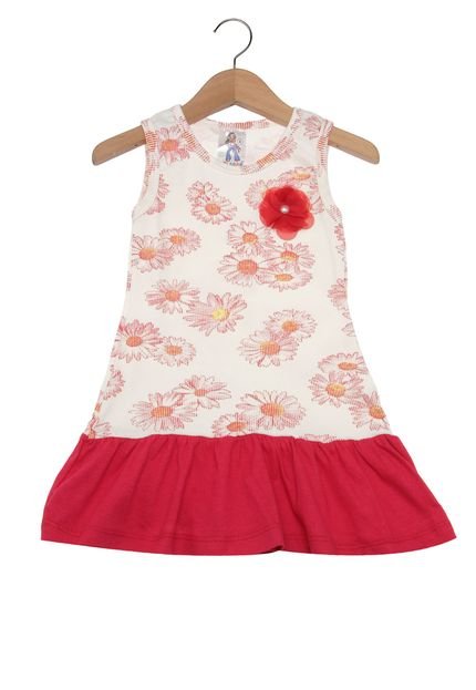 Vestido Polegar Kids Estampado Infantil Off-White/Vermelha - Marca Polegar Kids