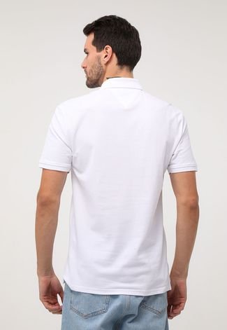 Camisa Polo Tommy Jeans Reta Logo Bordado Branca