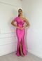 Vestido Longo de Festa Acetinado Tubinho Sereia Tomara que caia um Ombro Fenda Kenya Pink - Marca Cia do Vestido