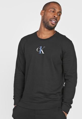 Blusa de Moletom Fechada Calvin Klein Underwear Logo Preto