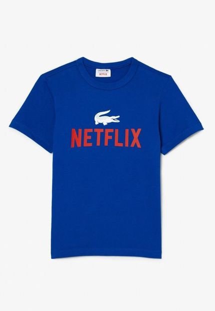 Camiseta infantil Lacoste x Netflix em algodão orgânico estampado Azul - Marca Lacoste