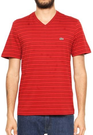 Camiseta Lacoste Listras Vermelho
