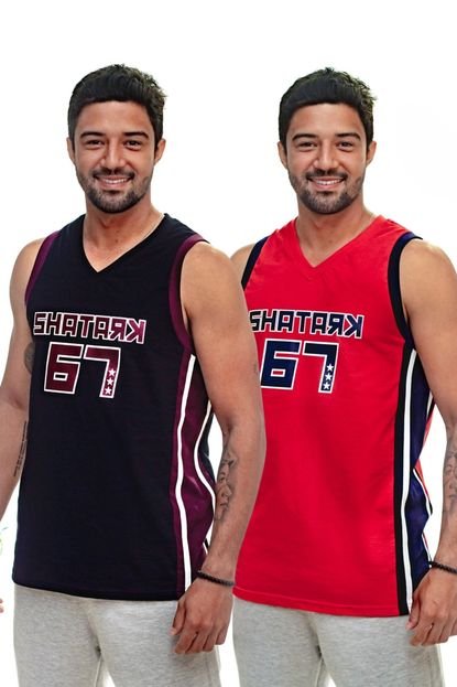 Kit com 2 Regatas de Basquete Shatark NBA Three Stars - Vermelho e Preto - Marca Shatark