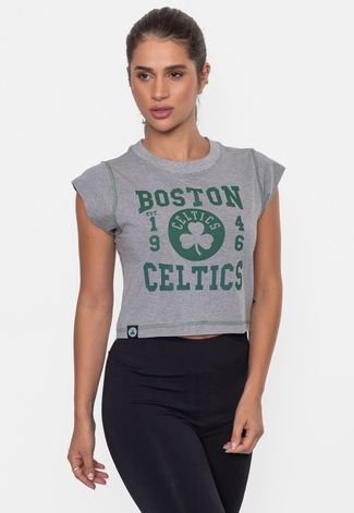 Cropped NBA Feminino College Boston Celtics Cinza Mescla Claro