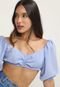 Blusa Cropped Forever 21 Mangas Bufantes Azul - Marca Forever 21