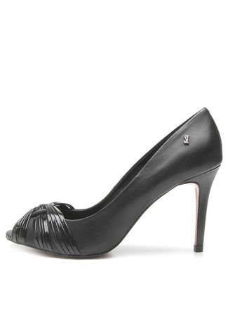 Peep Toe Couro Preto Salto Fino - Santa Lolla