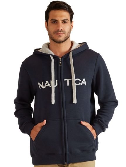 Moletom Nautica Masculino Hoodie Full-Zip Embroidered Azul Marinho - Marca Nautica