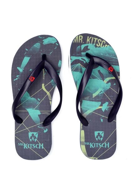 Chinelo Mr Kitsch Splash MKMM28 Azul-Marinho/Verde - Marca MR. KITSCH