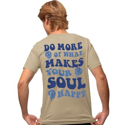 Camisa Camiseta Estampada Masculina em Algodão 30.1 Your Soul Happy - Caqui - Marca Genuine