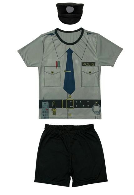 Fantasia Policial Shorts e Camiseta Muvile Cinza - Marca Muvile Fantasias