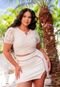 Saia Plus Size em Pu com Recorte  Off White - Marca It Curves