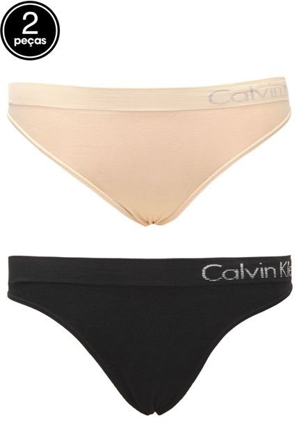 Kit 2pçs Calcinhas Calvin Klein Underwear Sem Costura Bege/Preta - Marca Calvin Klein Underwear