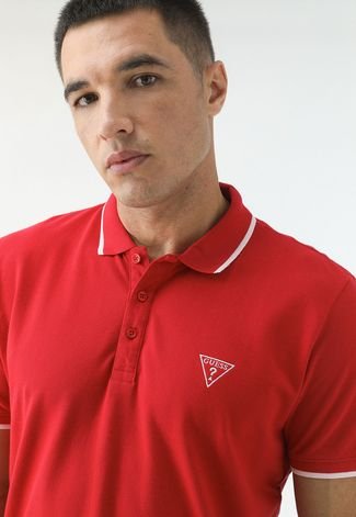 Camisa Polo Guess Logo Vermelha